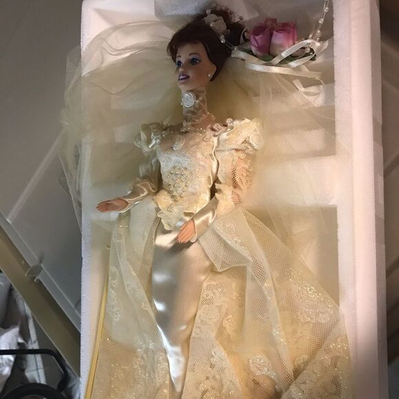 Romantic Rose Bride Porcelain  Barbie Doll - Picture 5 of 5